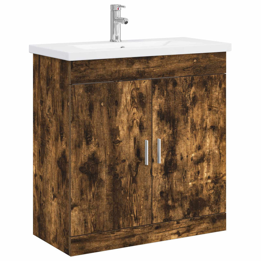 Badkamermeubelset Gerookt eiken 81 x 40 x 84,5 cm Bewerkt hout