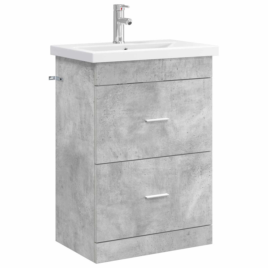 Badkamermeubelset Betongrijs 61 x 40 x 84,5 cm Bewerkt hout