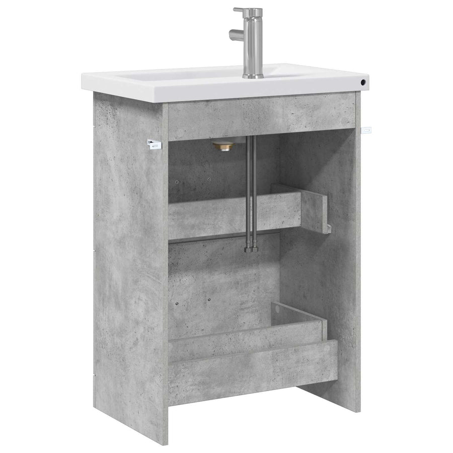 Badkamermeubelset Betongrijs 61 x 40 x 84,5 cm Bewerkt hout