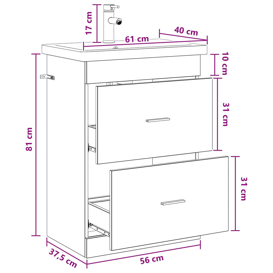 Badkamermeubelset Grijs Sonoma 61 x 40 x 84,5 cm Bewerkt hout