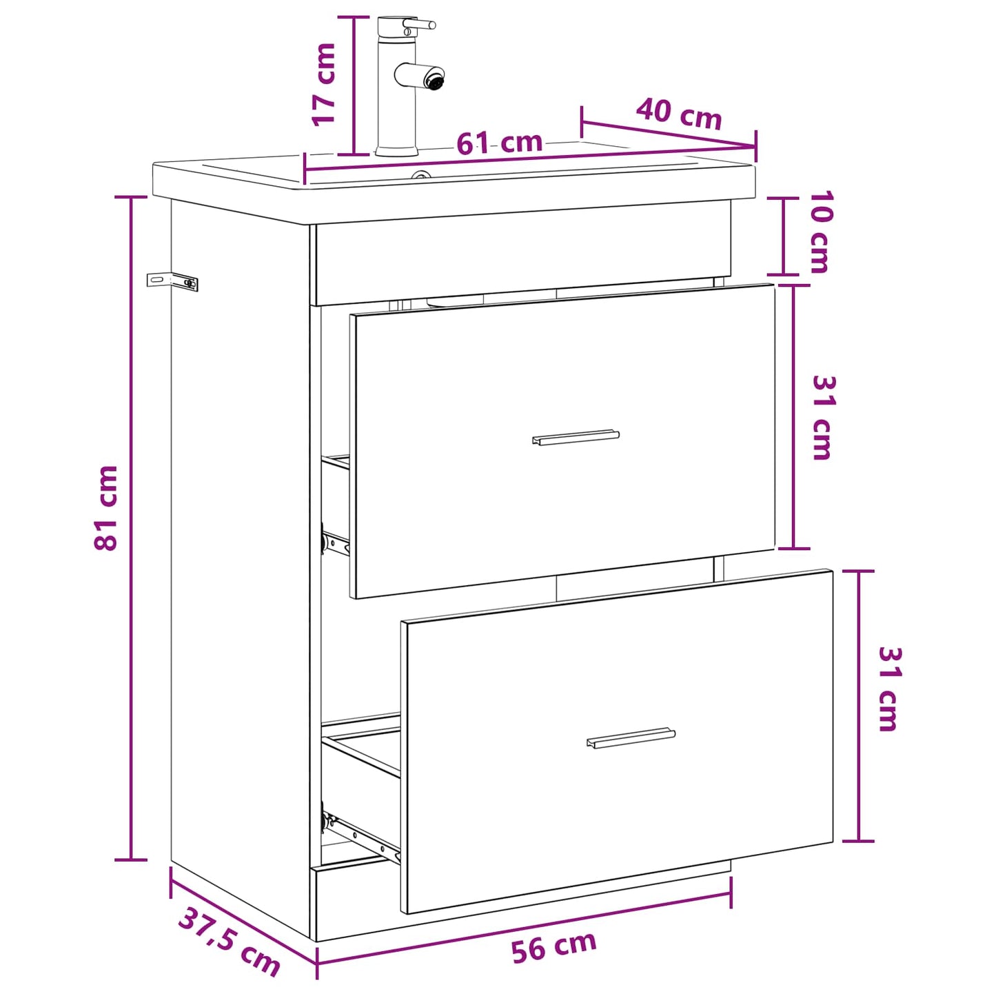 Badkamermeubelset Oud hout 61 x 40 x 84,5 cm Bewerkt hout