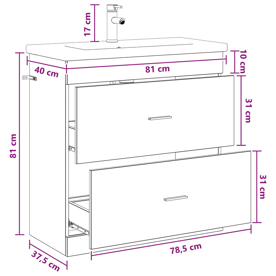 Badkamermeubelset Zwart eiken 81 x 40 x 84,5 cm Bewerkt hout