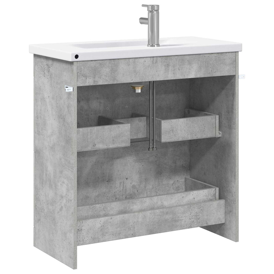 Badkamermeubelset Betongrijs 81 x 40 x 84,5 cm Bewerkt hout