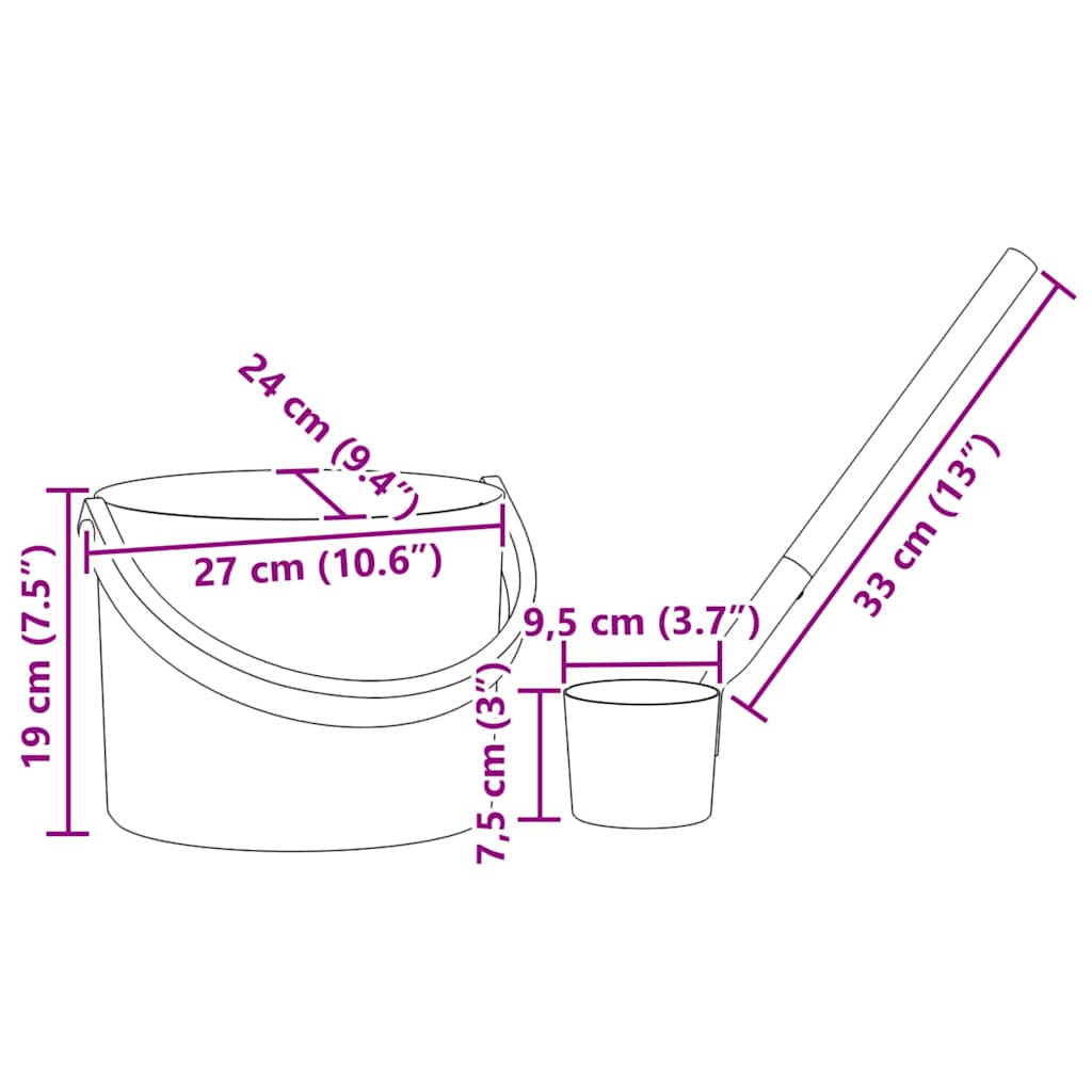 Sauna Emmer Set 2 pcs Zwart 8.5 x 8 x 4.5 cm Aluminium
