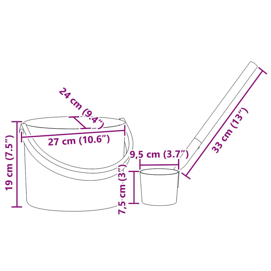 Sauna Emmer Set 2 pcs Zwart 8.5 x 8 x 4.5 cm Aluminium