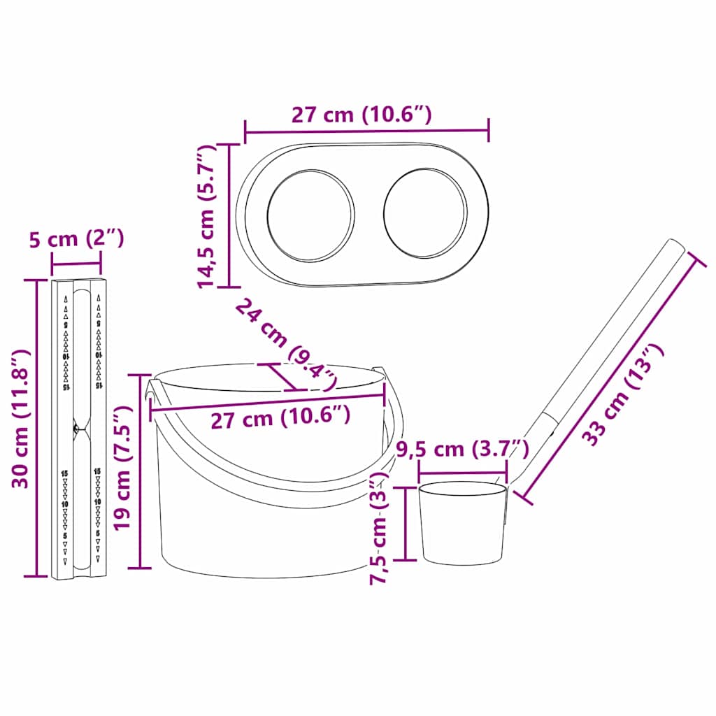 Sauna Emmer Set 4 pcs Zwart 8.5 x 8 x 4.5 cm Aluminium