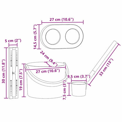 Sauna Emmer Set 4 pcs Zwart 8.5 x 8 x 4.5 cm Aluminium