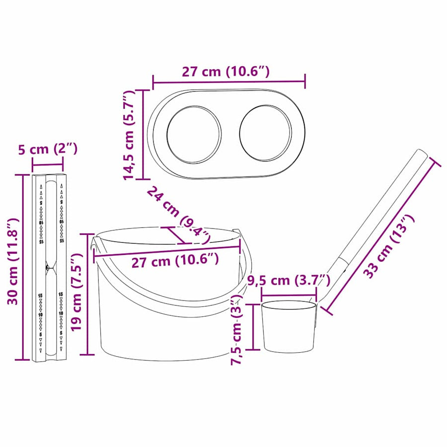 Sauna Emmer Set 4 pcs Zwart 8.5 x 8 x 4.5 cm Aluminium
