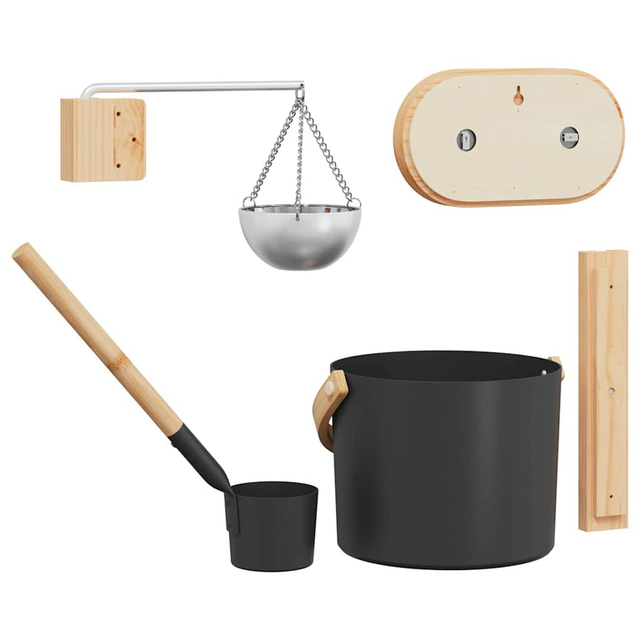 Sauna Emmer Set 5 pcs Zwart 8.5 x 8 x 4.5 cm Aluminium