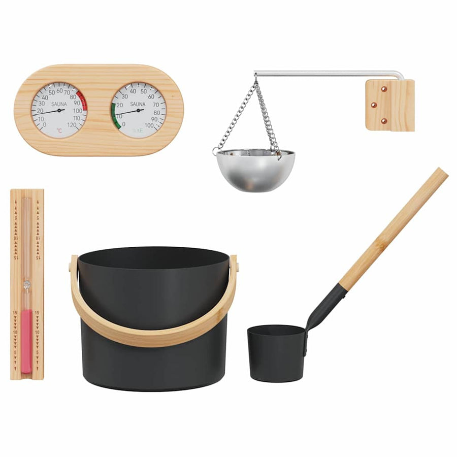 Sauna Emmer Set 5 pcs Zwart 8.5 x 8 x 4.5 cm Aluminium