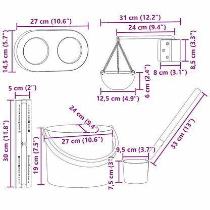 Sauna Emmer Set 5 pcs Zwart 8.5 x 8 x 4.5 cm Aluminium