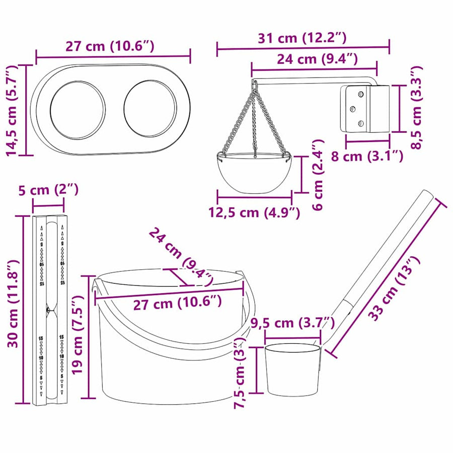 Sauna Emmer Set 5 pcs Zwart 8.5 x 8 x 4.5 cm Aluminium
