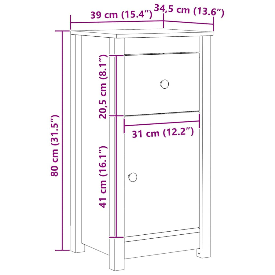 Dressoir met lade Wasbruin 39 x 34,5 x 80 cm Massief grenenhout