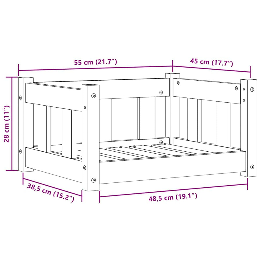 Hondenbed Wasbruin 55 x 45 x 28 cm Massief grenenhout