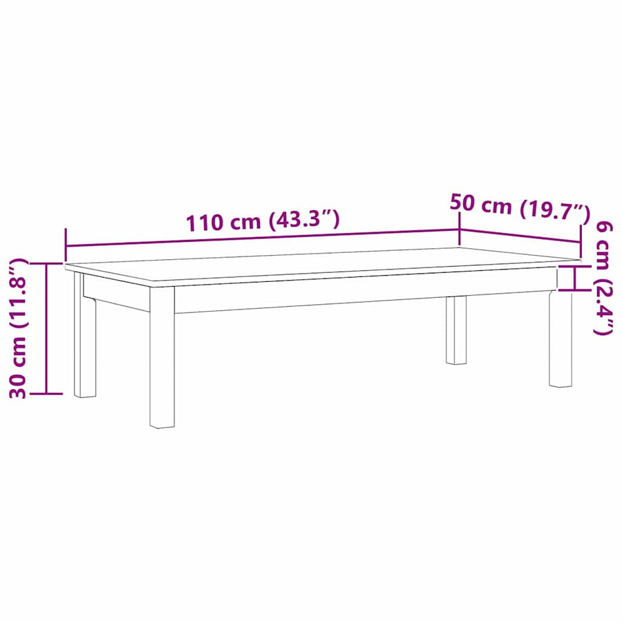 Salontafel Max Bruin 110 x 50 x 30 cm Massief grenenhout