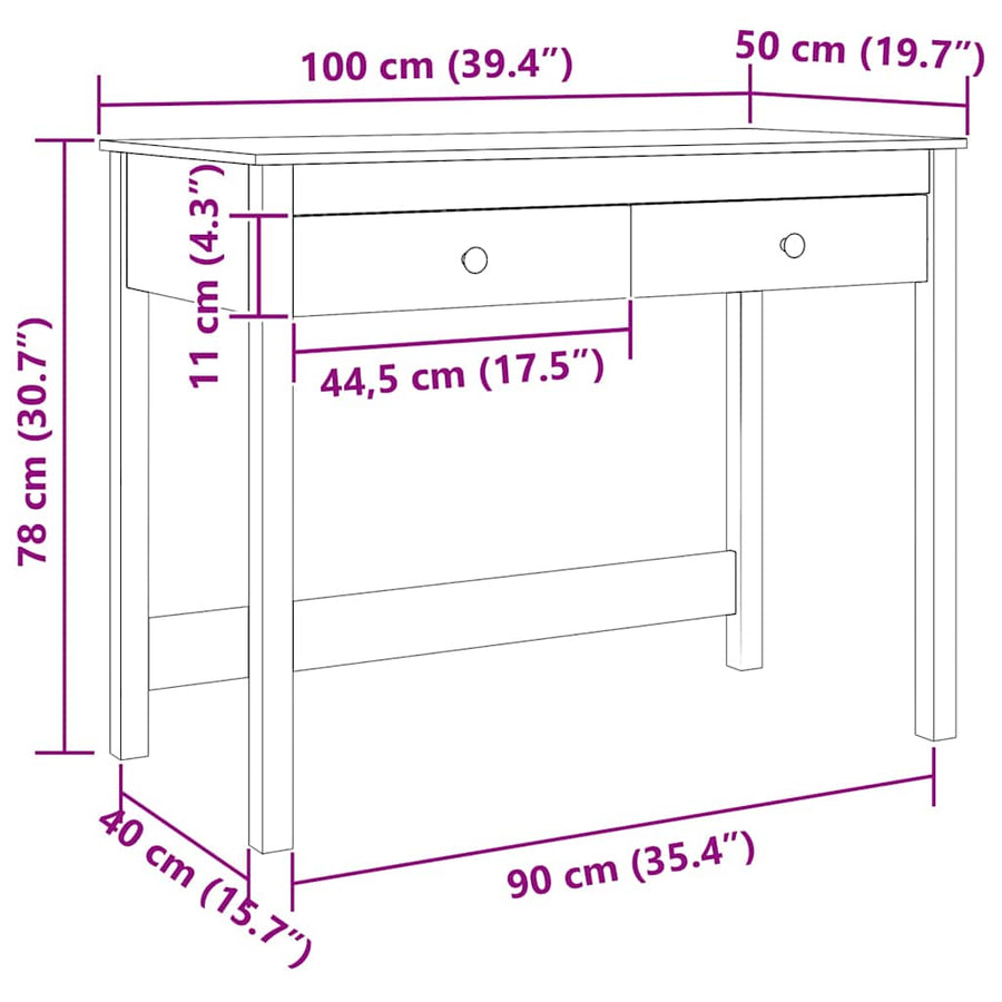 Bureau met lade Max Bruin 100 x 50 x 78 cm Massief grenenhout