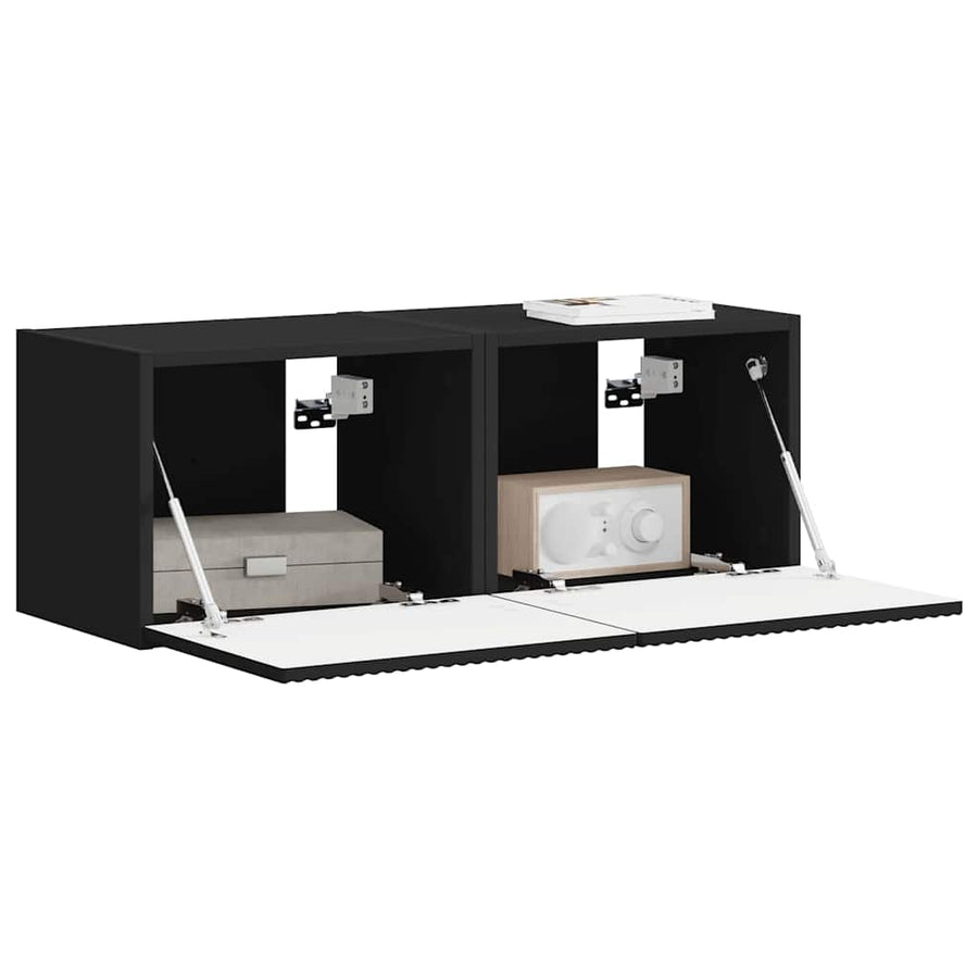 TV Wandkast 2 pcs Zwart 60 x 31 x 29.5 cm Bewerkt hout