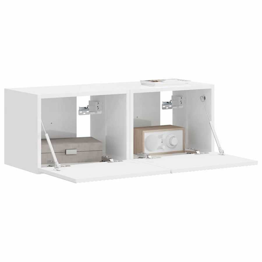 TV Wandkast 2 pcs Glanzend Wit 60 x 31 x 29.5 cm Bewerkt hout
