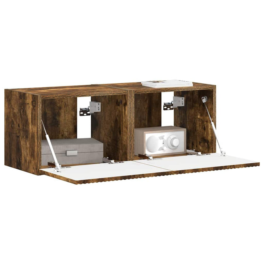 TV Wandkast 2 pcs Gerookt eiken 60 x 31 x 29.5 cm Bewerkt hout
