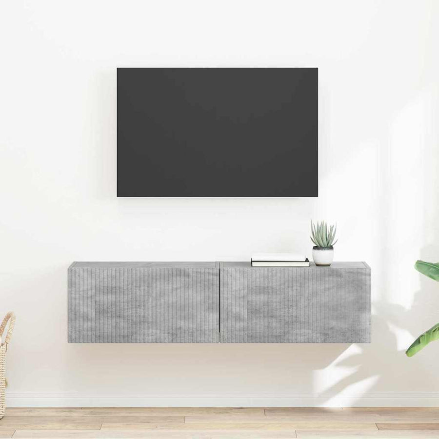 TV Wandkast 2 pcs Beton 60 x 31 x 29.5 cm Bewerkt hout