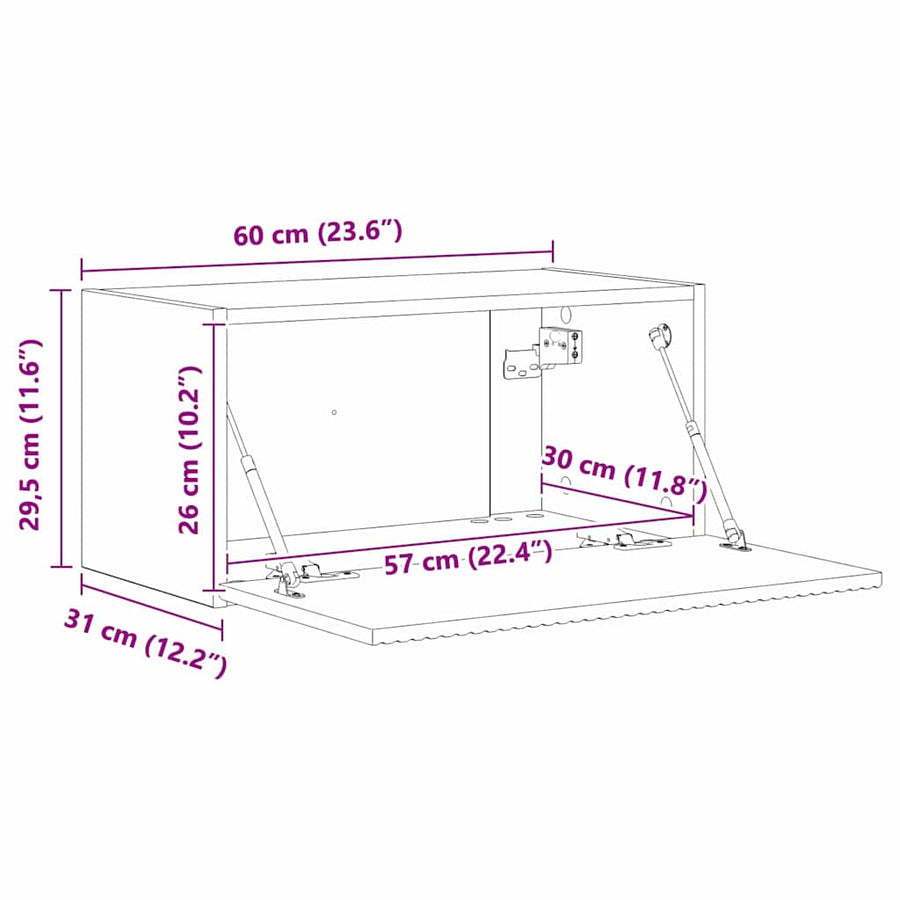 TV Wandkast 2 pcs Beton 60 x 31 x 29.5 cm Bewerkt hout