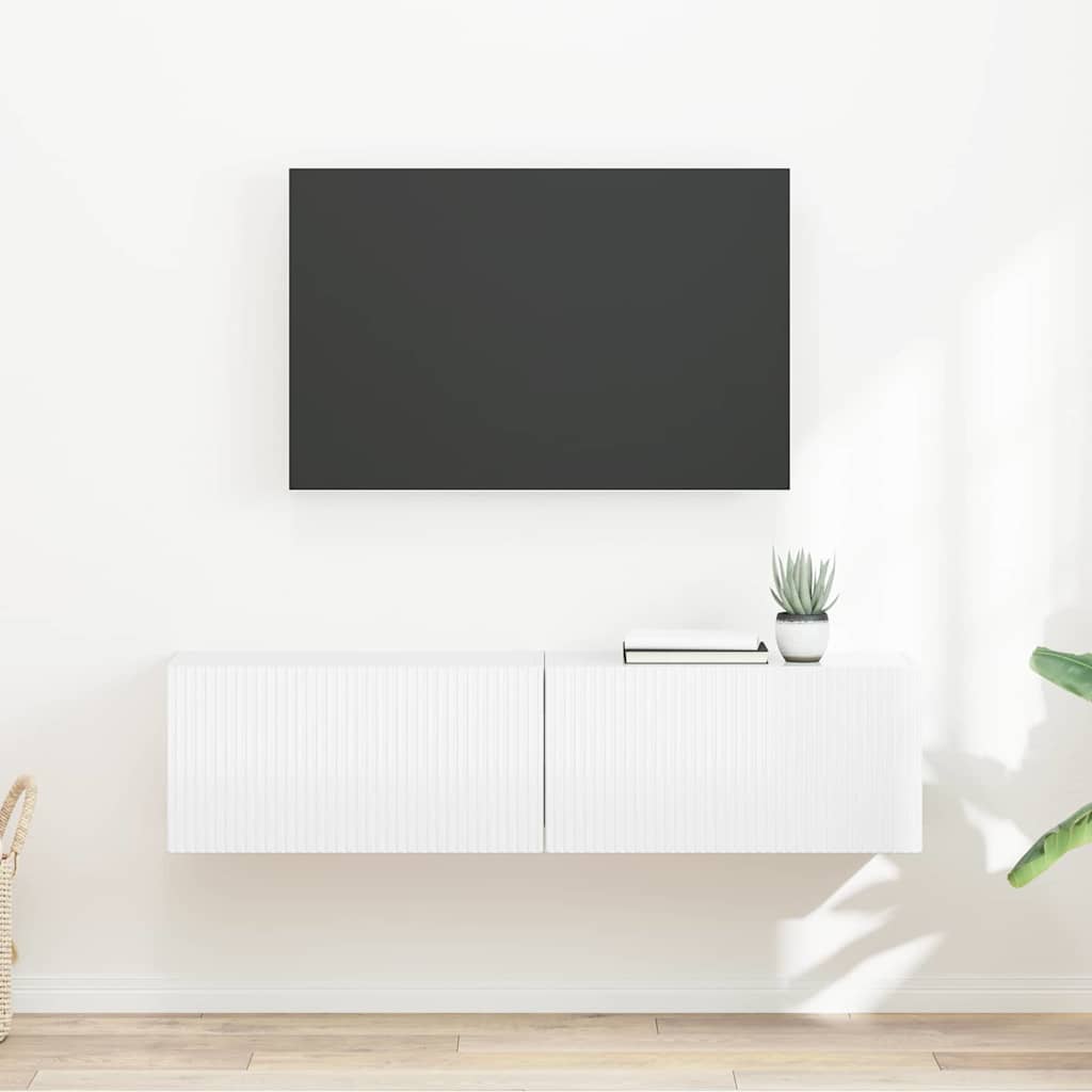 TV Wandkast 2 pcs Glanzend Wit 60 x 31 x 29,5 cm Bewerkt hout