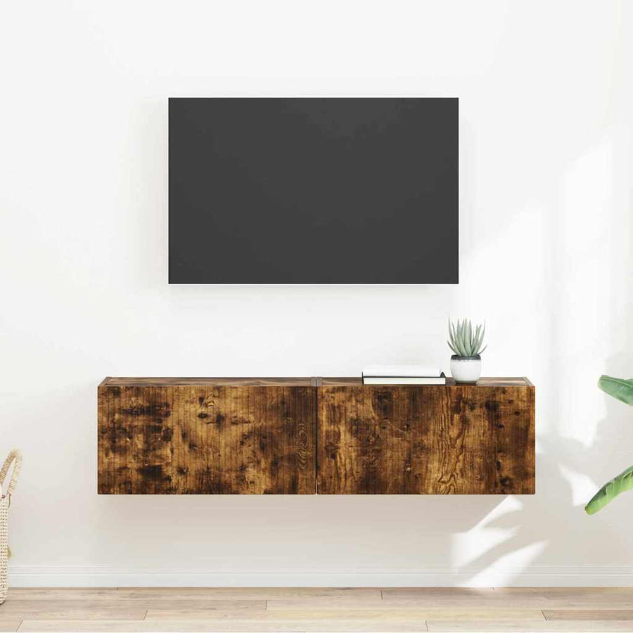 TV Wandkast 2 pcs Gerookt eiken 60 x 31 x 29.5 cm Bewerkt hout