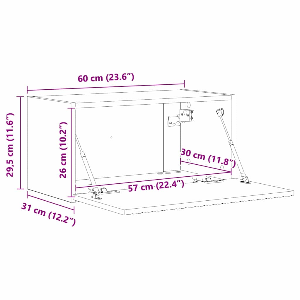 TV Wandkast 2 pcs Grijs Sonoma 60 x 31 x 29,5 cm Bewerkt hout