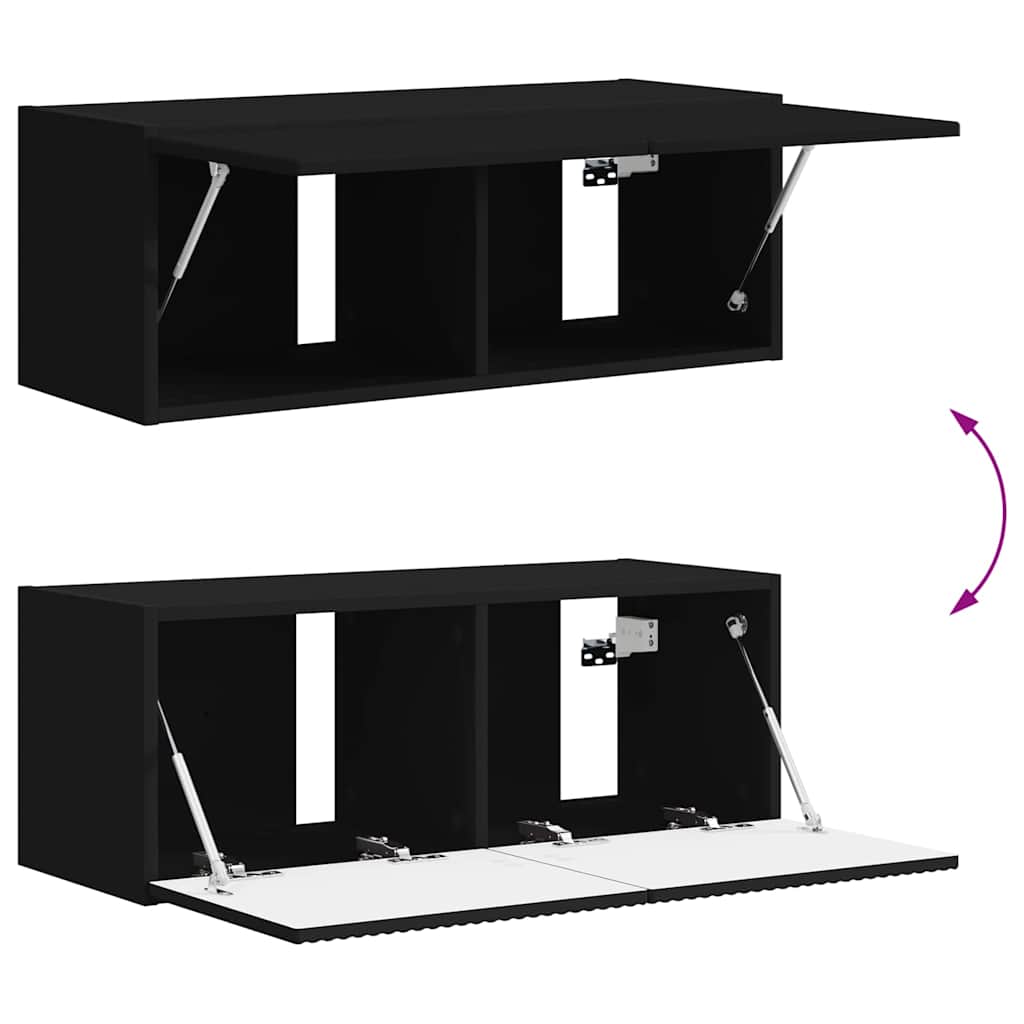 TV Wandkast Wandgemonteerd Zwart 60 x 31 x 29.5 cm Bewerkt hout