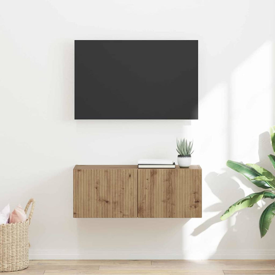 TV Wandkast 78,5 x 31 x 29,5 cm Ambachtelijk eiken Bewerkt hout