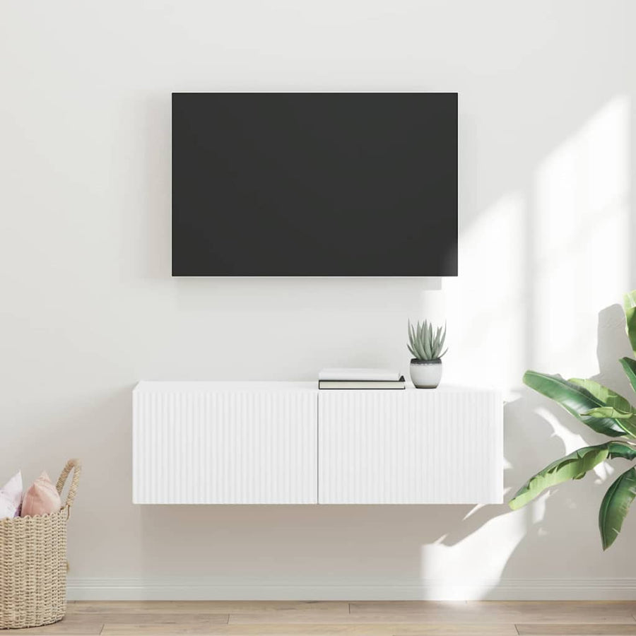 TV Wandkast Wandgemonteerd Wit 98 x 31 x 29,5 cm Bewerkt hout