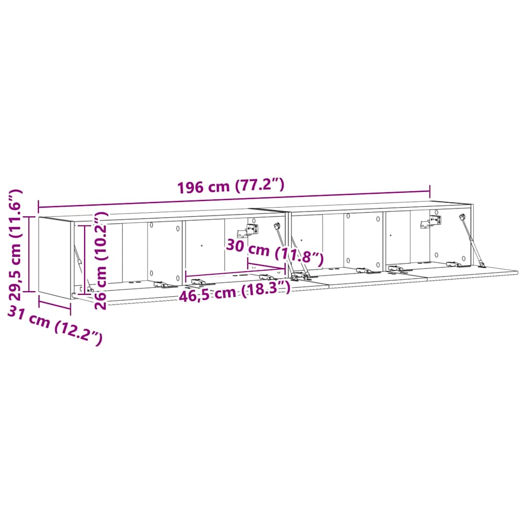 TV Wandkast 2 pcs Zwart 60 x 31 x 29.5 cm Bewerkt hout