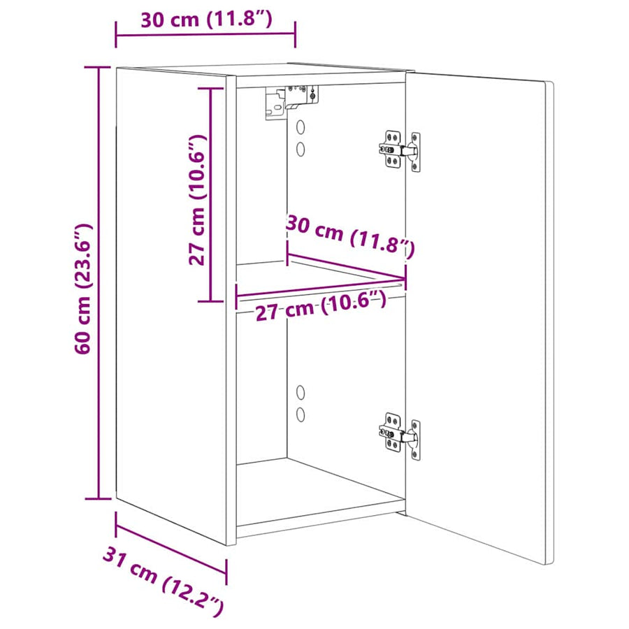 TV Wandkast Wandgemonteerd Sonoma 30 x 31 x 60 cm Bewerkt hout