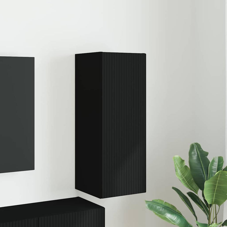 TV Wandkast Wandgemonteerd Zwart 30 x 31 x 80 cm Bewerkt hout