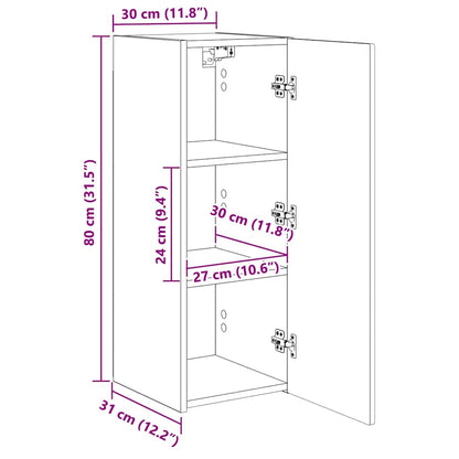 TV Wandkast Wandgemonteerd Zwart 30 x 31 x 80 cm Bewerkt hout