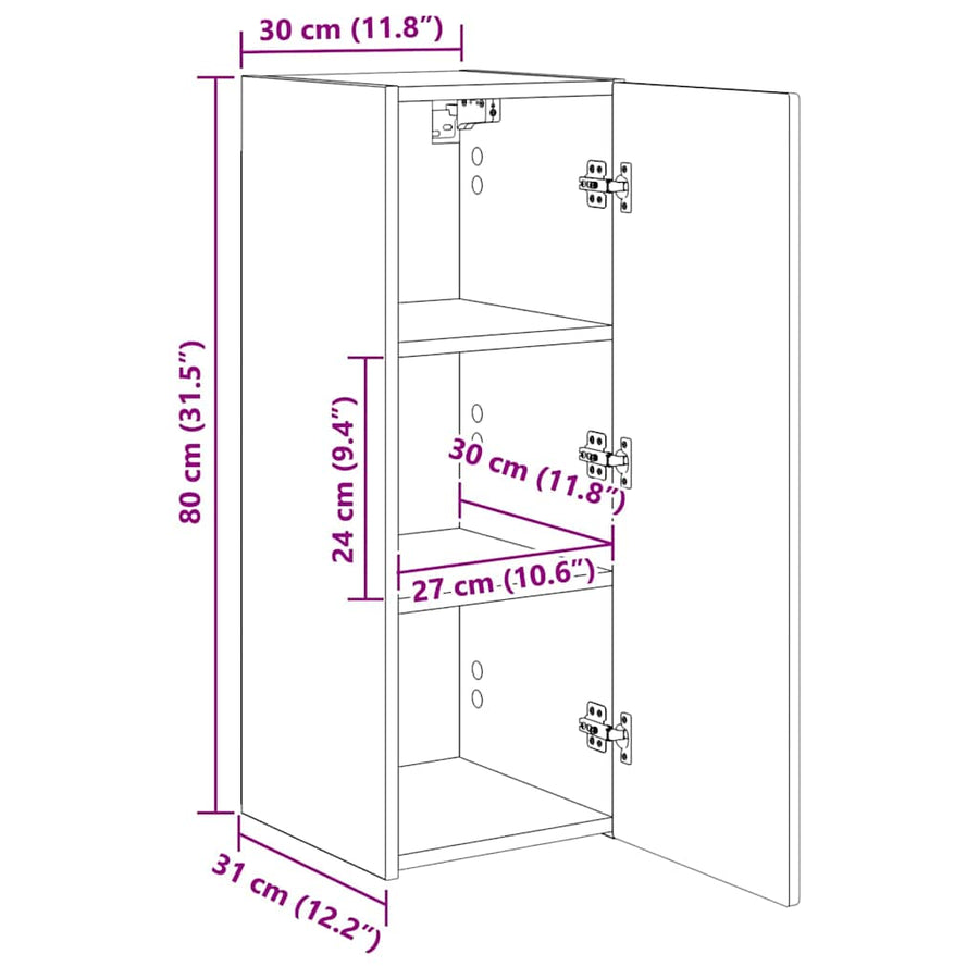 TV Wandkast Wandgemonteerd Sonoma 30 x 31 x 80 cm Bewerkt hout
