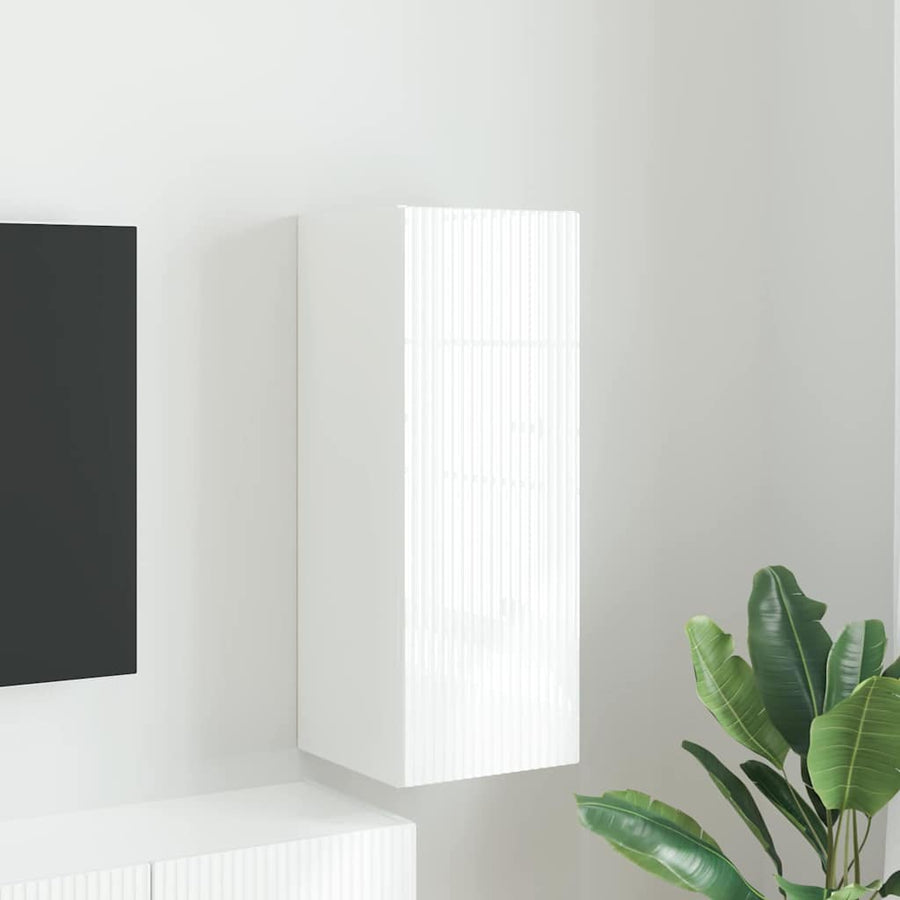 TV Wandkast Glanzend Wit 30 x 31 x 80 cm Bewerkt hout