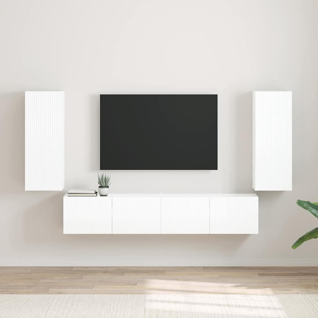 TV Wandkast 2 pcs Glanzend Wit 30 x 31 x 80 cm Bewerkt hout