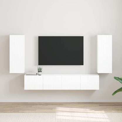 TV Wandkast 2 pcs Glanzend Wit 30 x 31 x 80 cm Bewerkt hout