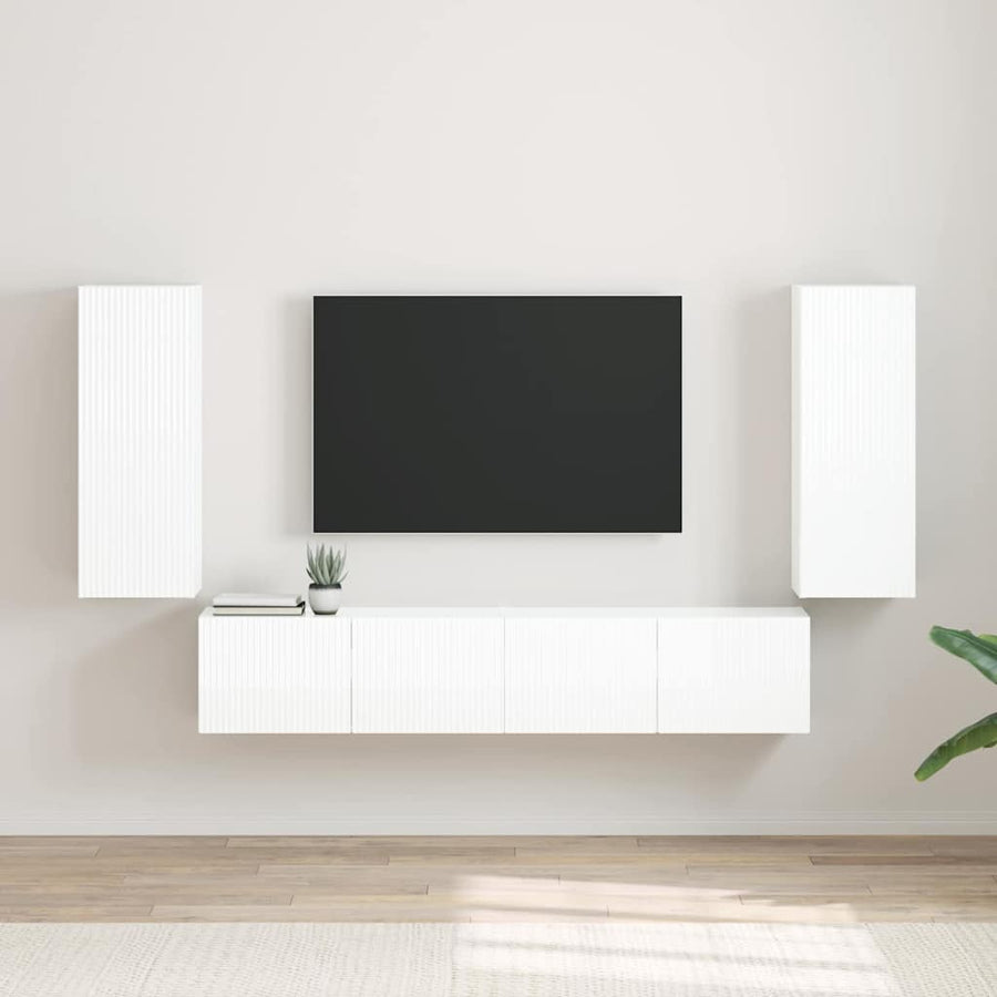 TV Wandkast 2 pcs Glanzend Wit 30 x 31 x 80 cm Bewerkt hout