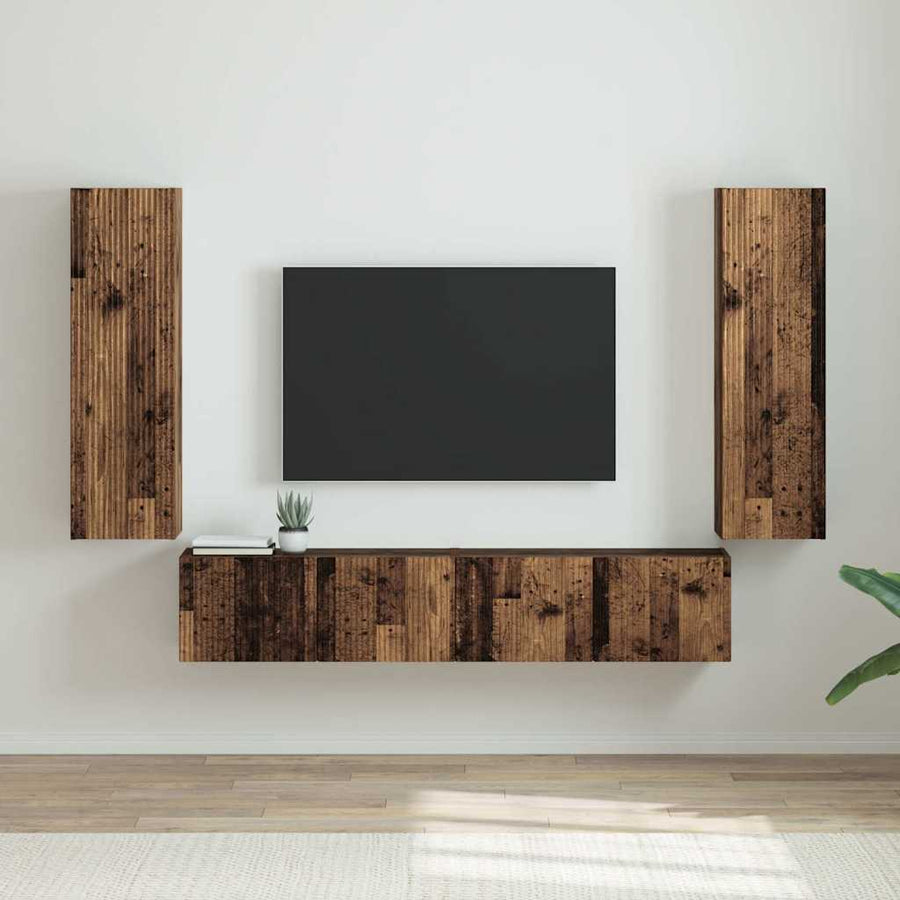 TV Wandkast 2 pcs Oud Hout 30 x 31 x 100 cm Bewerkt hout