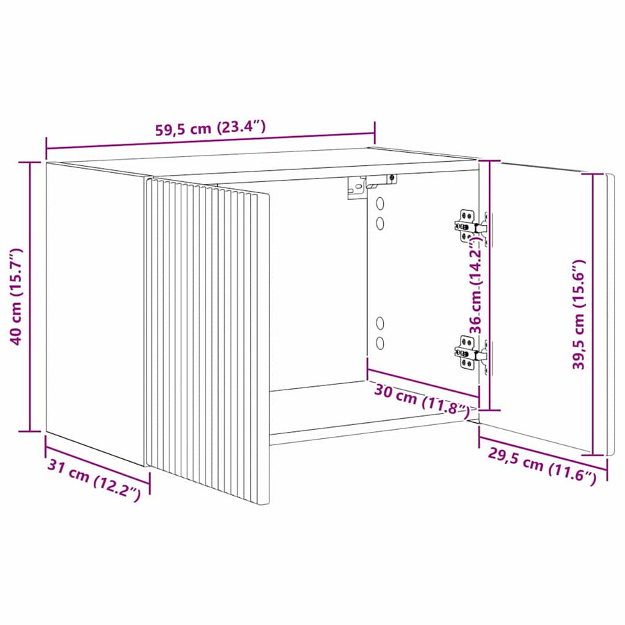 TV-wandkast Wandgemonteerd Wit 59,5 x 31 x 40 cm Bewerkt hout