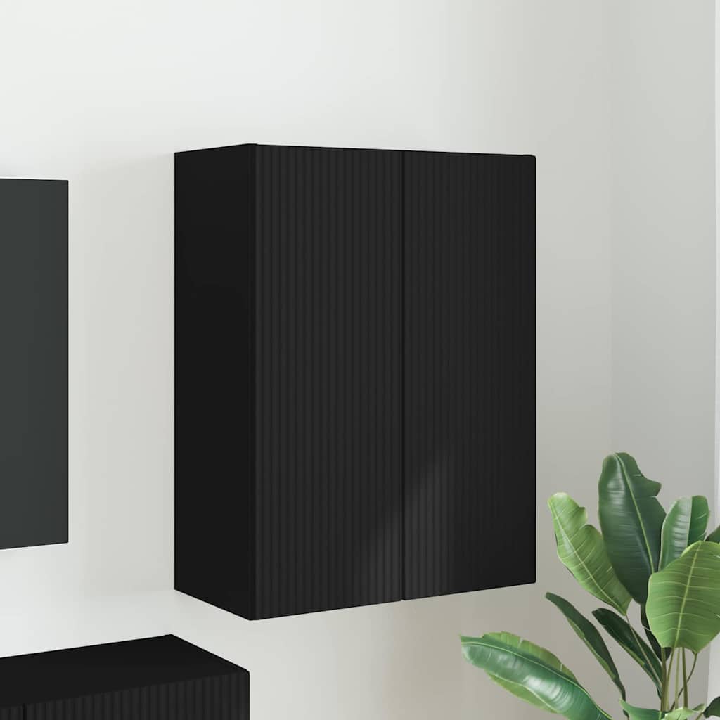 TV-wandkast Wandgemonteerd Zwart 59,5 x 31 x 80 cm Bewerkt hout
