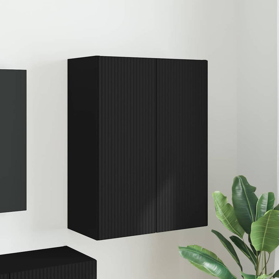 TV-wandkast Wandgemonteerd Zwart 59,5 x 31 x 80 cm Bewerkt hout