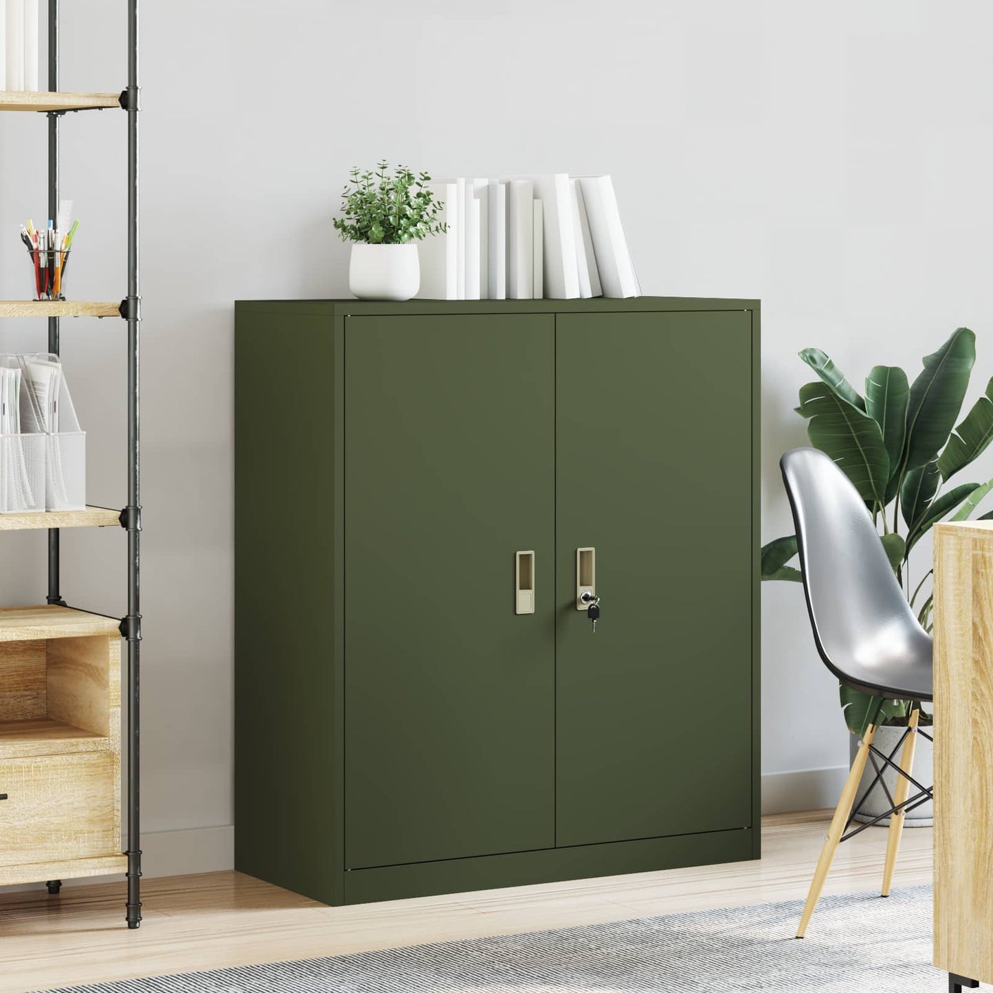 Opbergkast Olijf Groen 90 x 40 x 105 cm Koudgewalst Staal