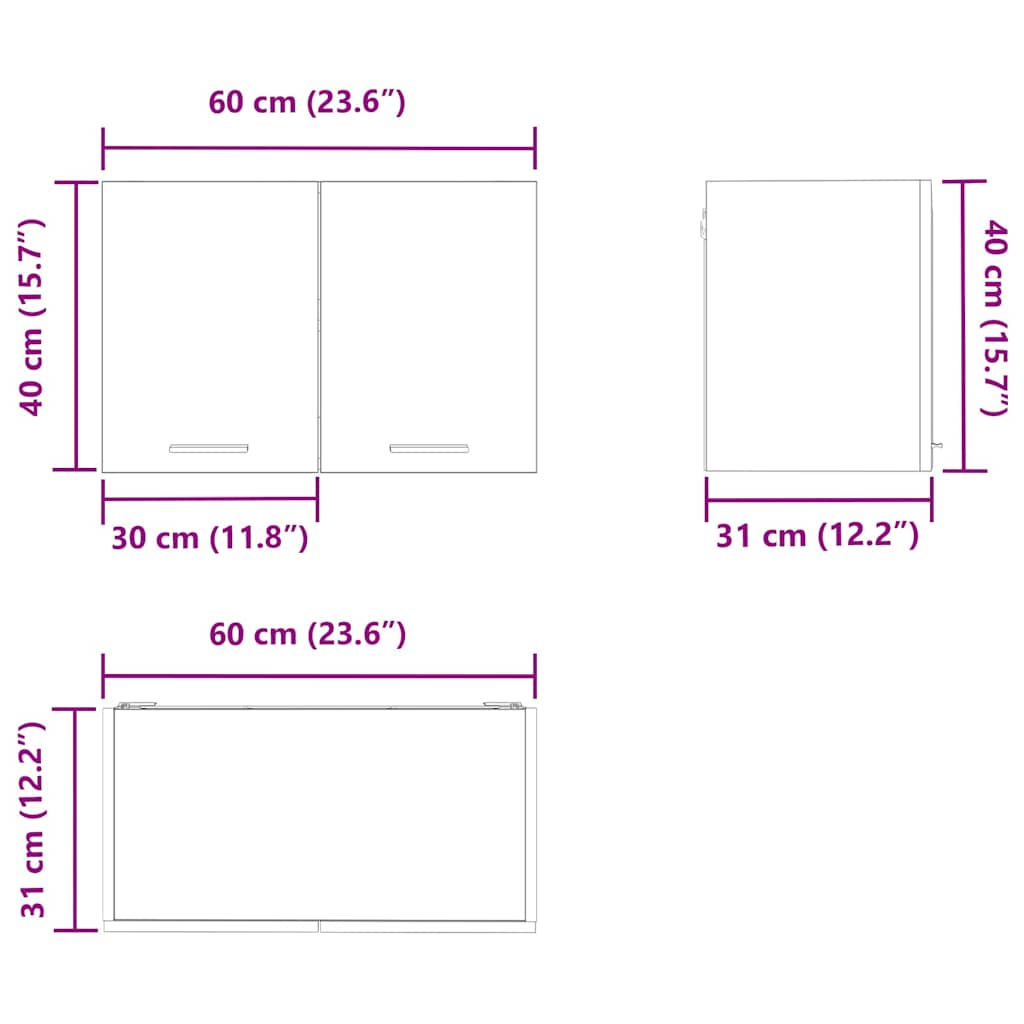 Hangkast Riga Sonoma Eik en Wit 60 x 31 x 40 cm Bewerkt hout