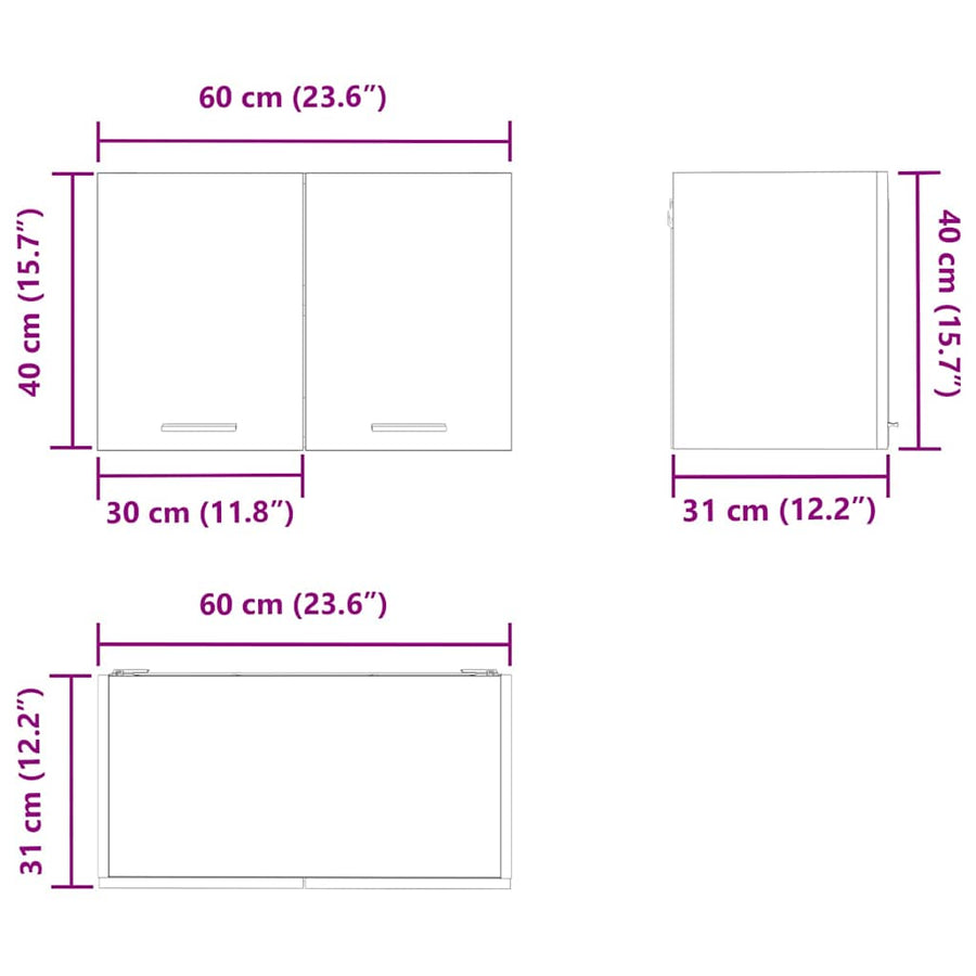 Hangkast Riga Gerookte Eik en Wit 60 x 31 x 40 cm Bewerkt hout