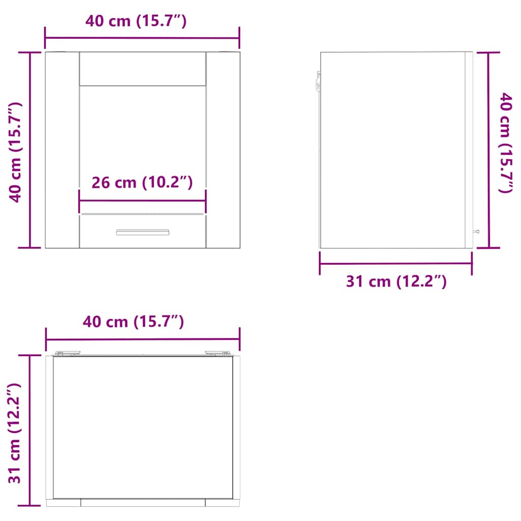 Hangkast Riga 2 pcs Beton Grijs 40 x 31 x 40 cm Bewerkt hout