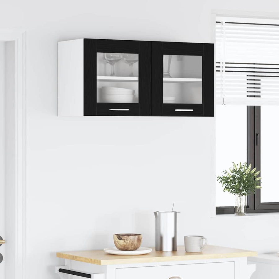 Hangkast Riga Zwarte Eik en Wit 80 x 31 x 40 cm Bewerkt hout
