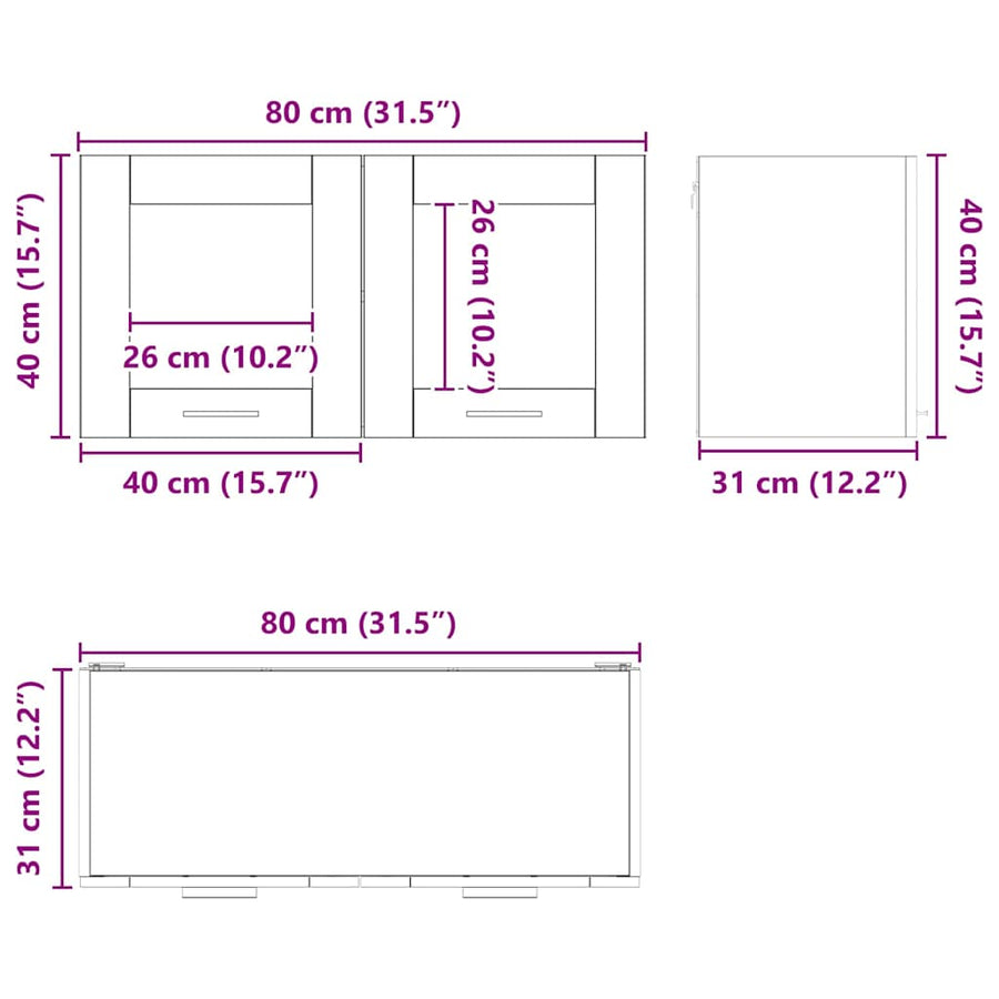 Hangkast Riga Oude Hout en Wit 80 x 31 x 40 cm Bewerkt hout